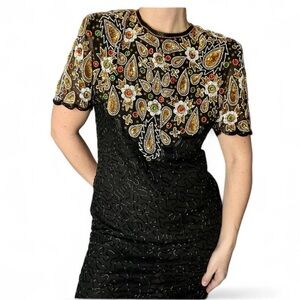 Vintage 80s/90s Stenay Silk Beaded Sequin Party Dress | Size 8
